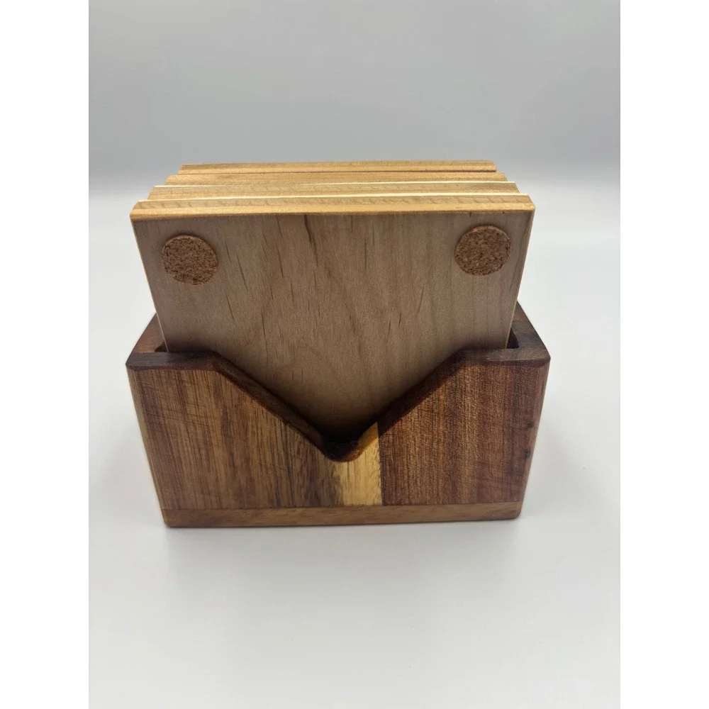 Live Laugh Love Wooden Coaster Set with Holder 4 Piece Heart Engraved Brown Wood